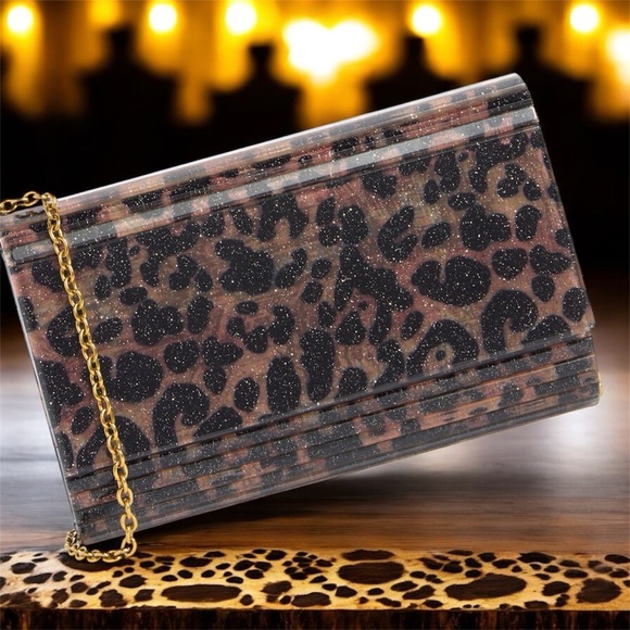 Kurt Geiger Leopard Print Glitter Clutch - Picture 3 of 7